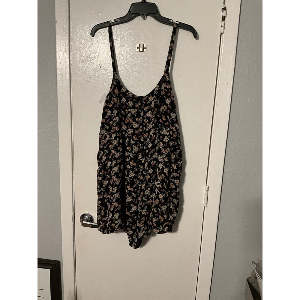American Eagle Floral Button Front Romper Black XL Pockets Smocked Back 95038-92